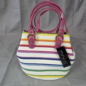 Minicci Rainbow Striped Shoulder Bag Pink Multi Tote NWT